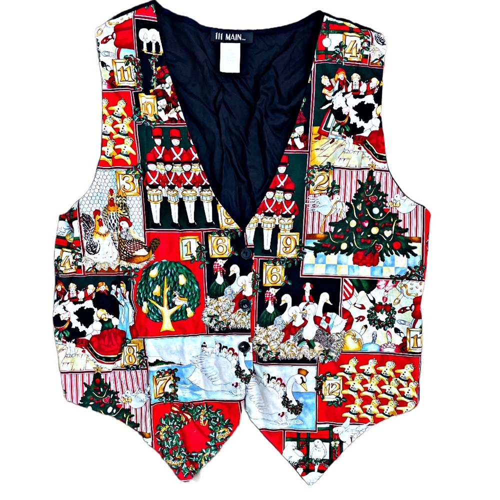 Vintage Twelve Days of Christmas Vest L Cotton